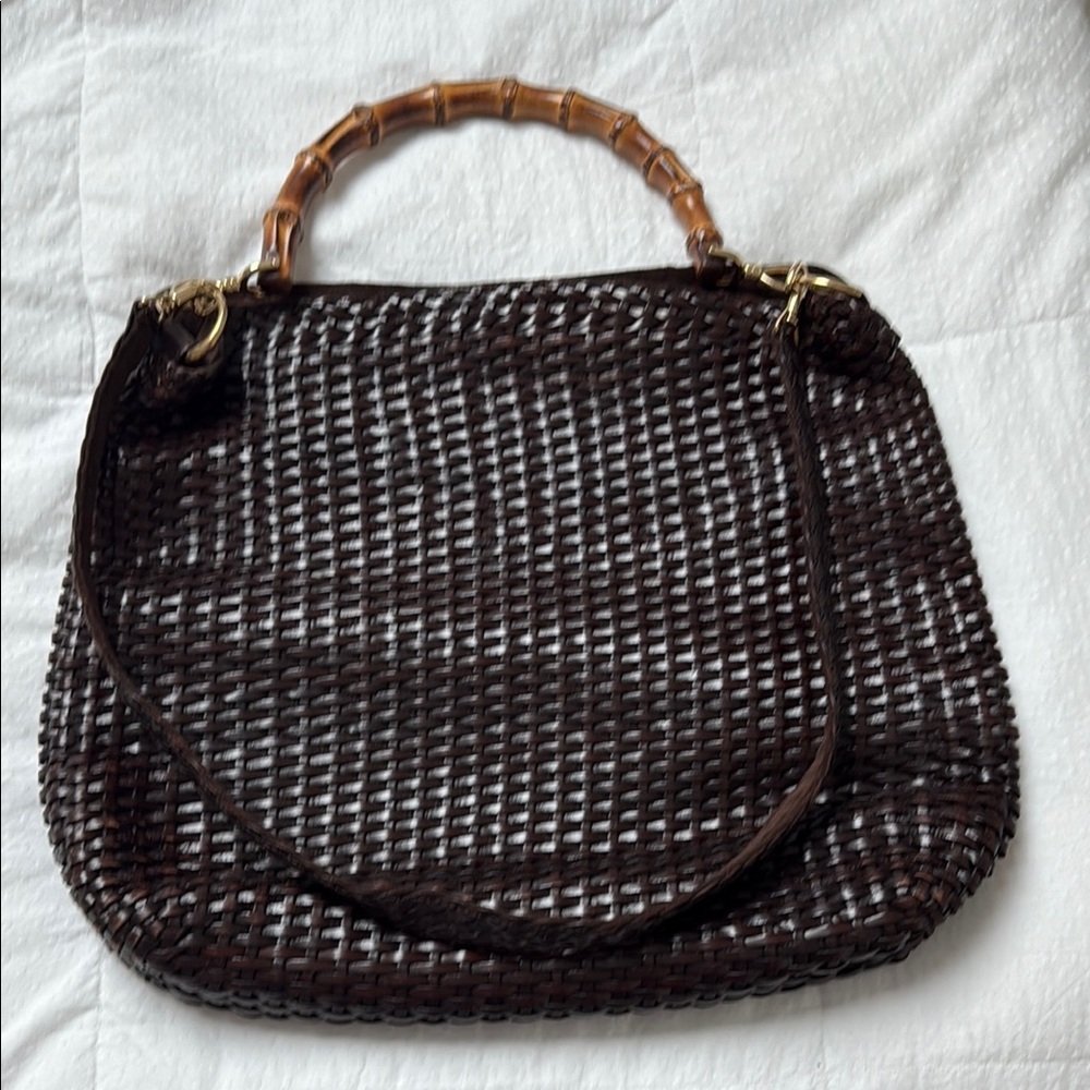 Gucci Brown Shoulder Bag with Woven Leather Design